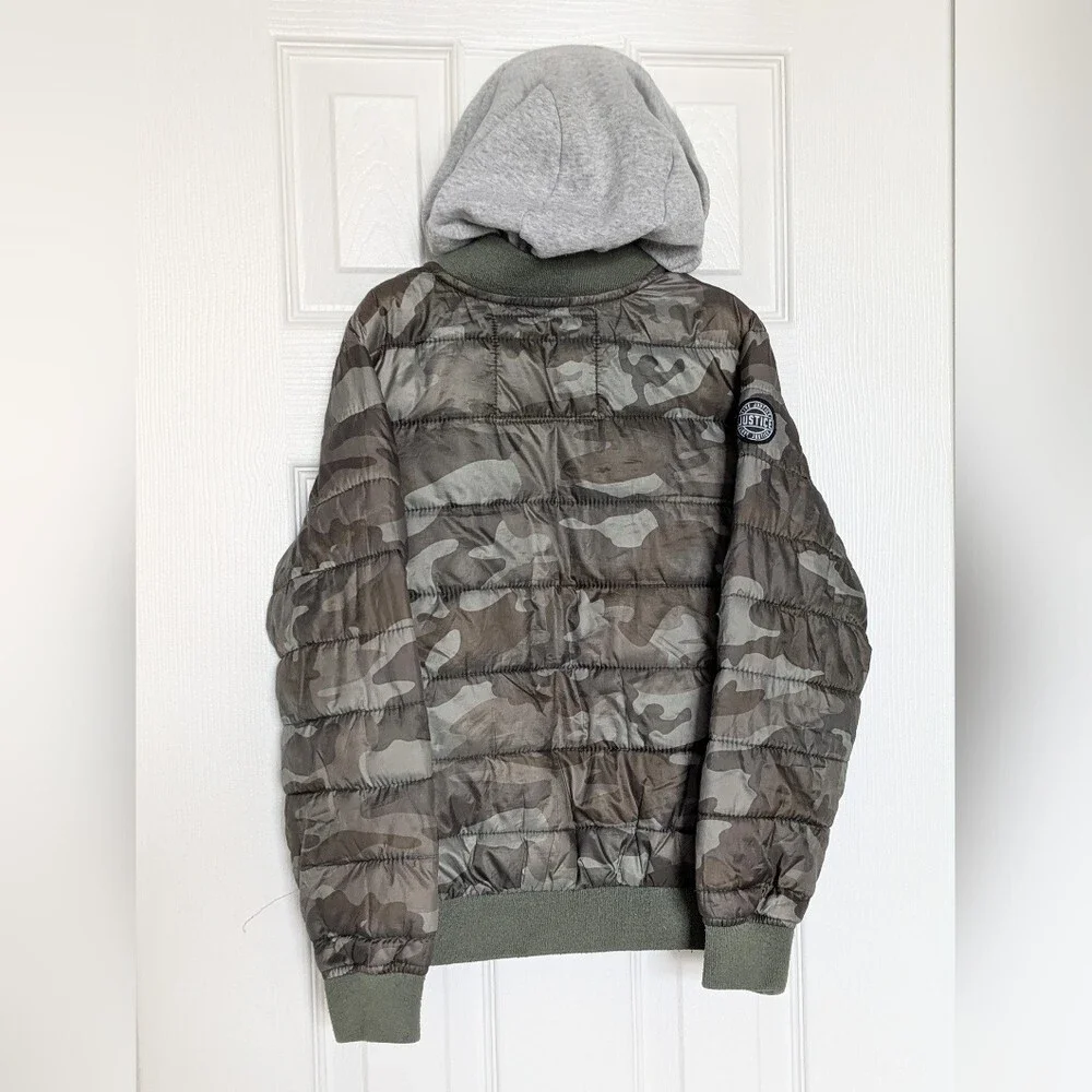 Justice Girls (Size 8)Camouflage Puffer Jacket w/Jersey Hood & Full Zipper Front